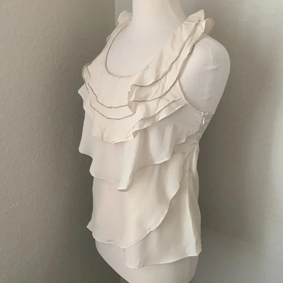 BODY CENTRAL cream colored ruffle top with beaded neck details - Picture 5 of 11